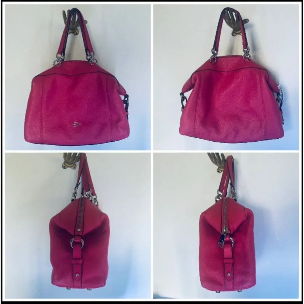 Coach Fuchsia Pink Pebbled Leather Lenox Tote Bag With Detachable Strap - Picture 3 of 16